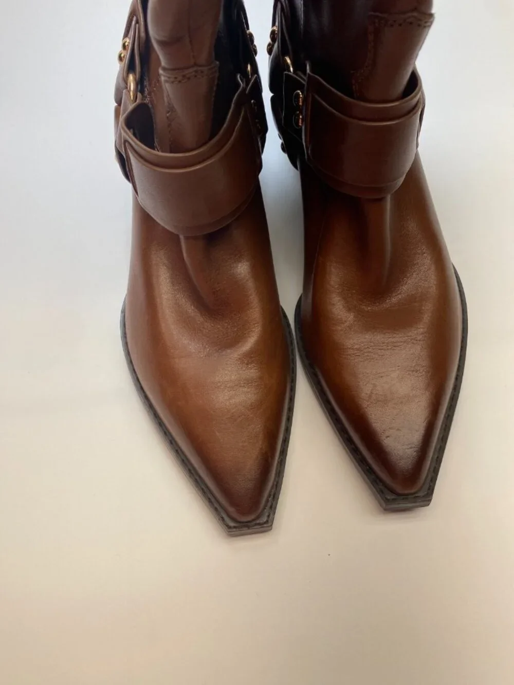 Marc Fisher LTD Womens Rally Leather Strap-and-Grommet Western Brown Boots Sz 7 - Picture 3 of 11